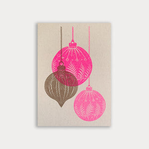 Postkarte Weihnachtskugeln Pink